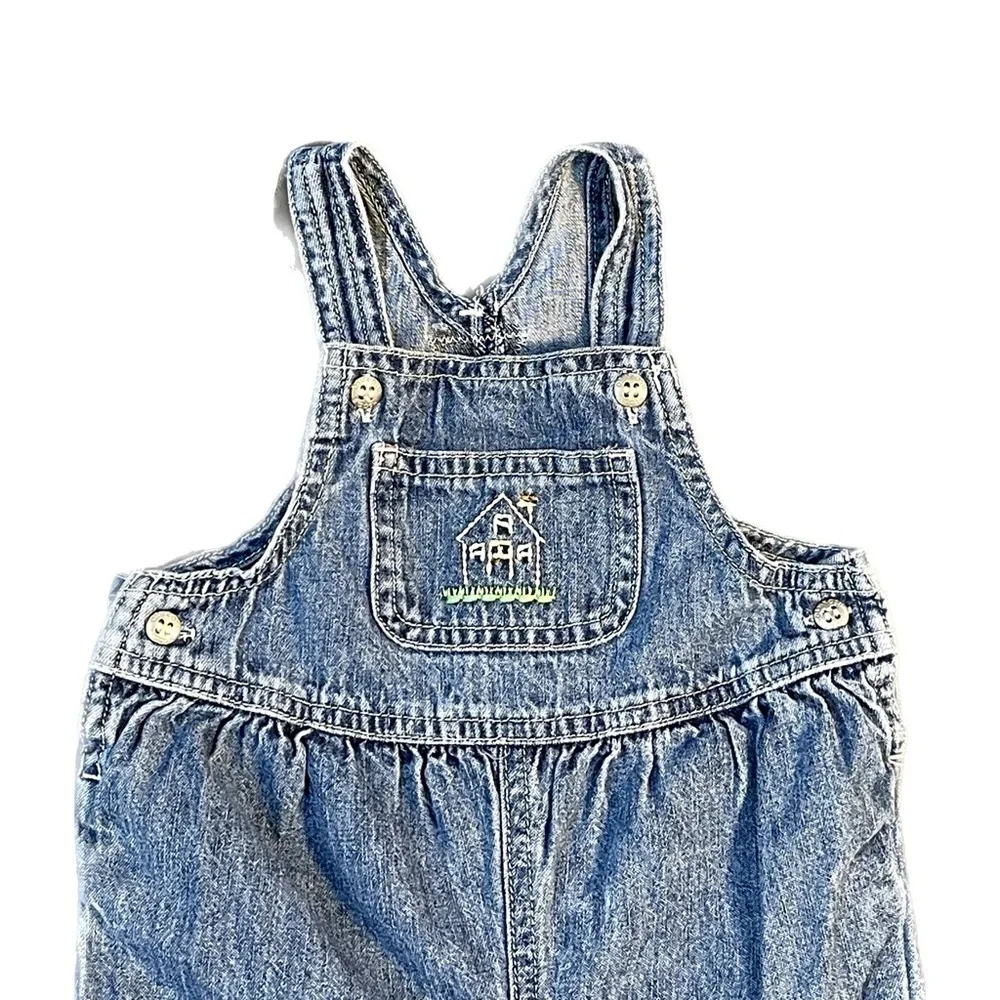 Vintage Y2K OshKosh Baby Denim Duck Farmhouse Overalls Size 3/6 Months